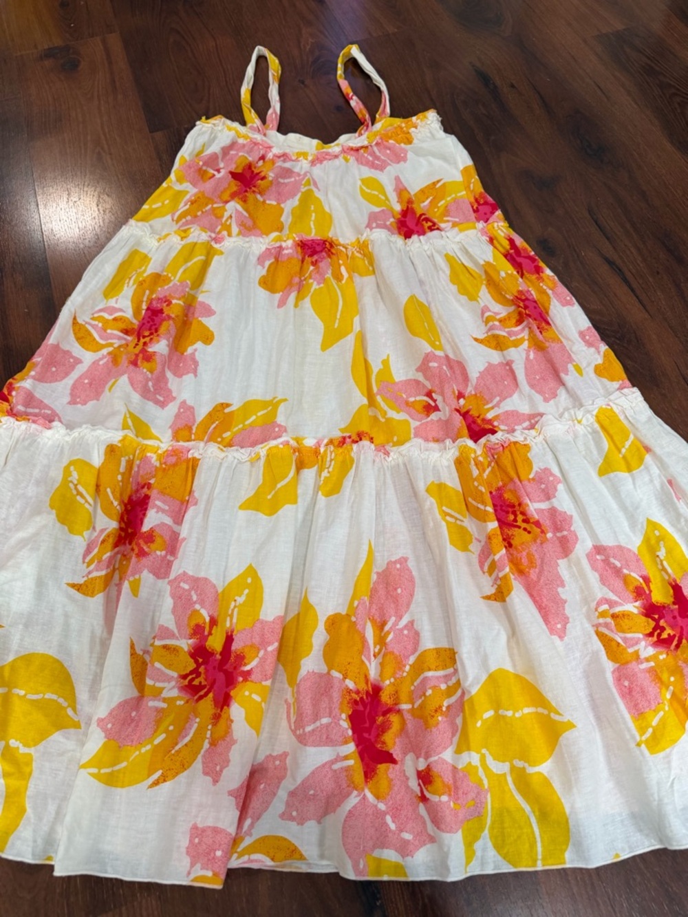 Free People Moonshine Linen Blend Sundress Floral Tiered Women's XS Yellow - Picture 9 of 9